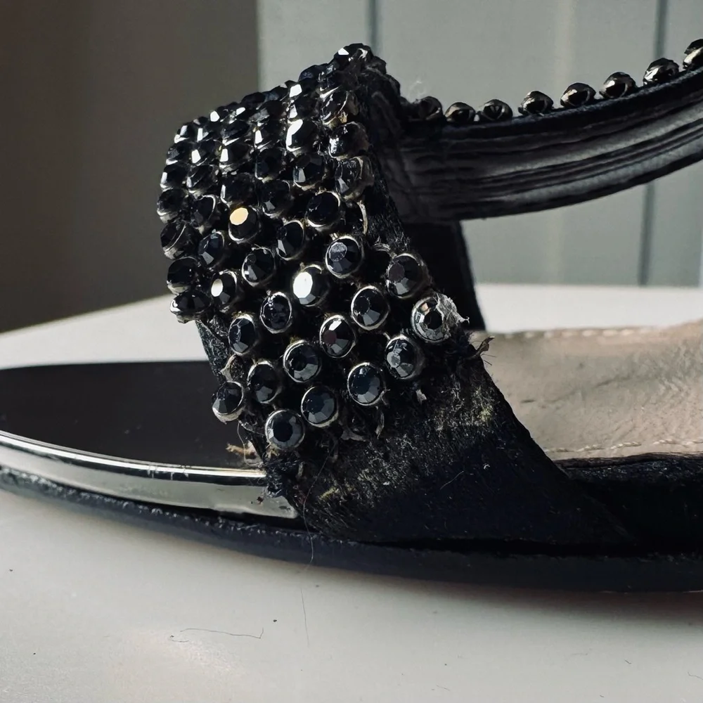 Glint Nordstrom Devyn T-Strap Stiletto Sandals Black with Rhinestones